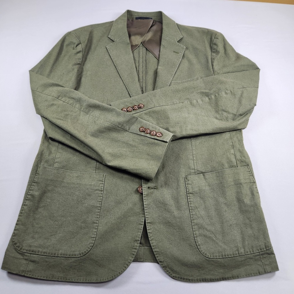 J. Crew Men Suit Jacket Stretch Hemp Organic Cotton M Medium Olive Green BC612